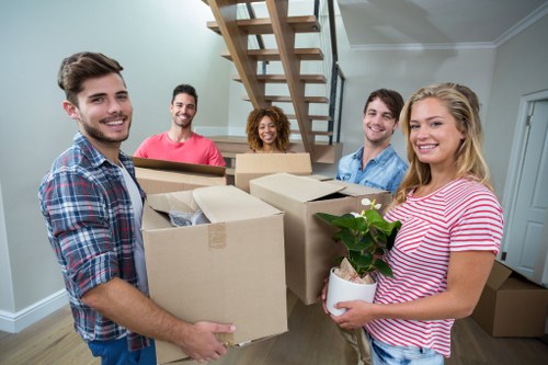 Commercial furniture and equipment being prepared for an office relocation